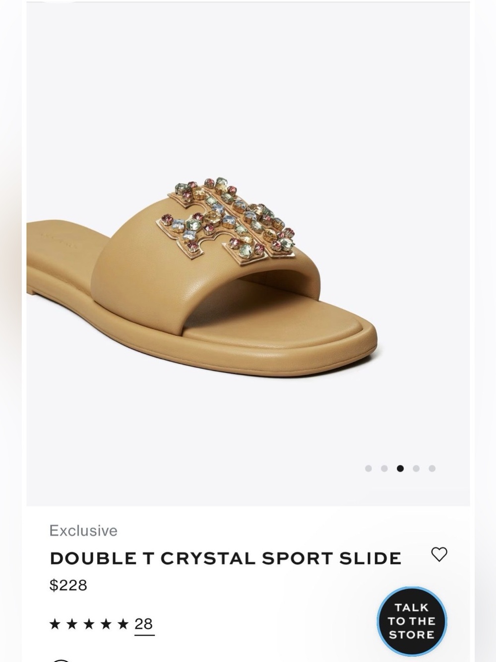 Tory Burch Ginger Shortbread Tan Crystal Double T Leather Sport Slide Sandals - Picture 11 of 11